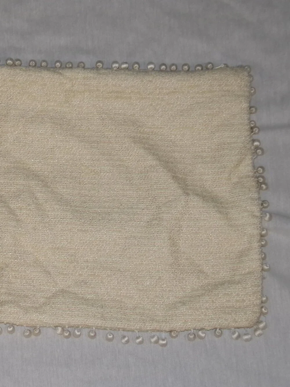 Natori Pom Pom Edge Trim Woven Ivory Beige Zip Close Pillow Sham 17